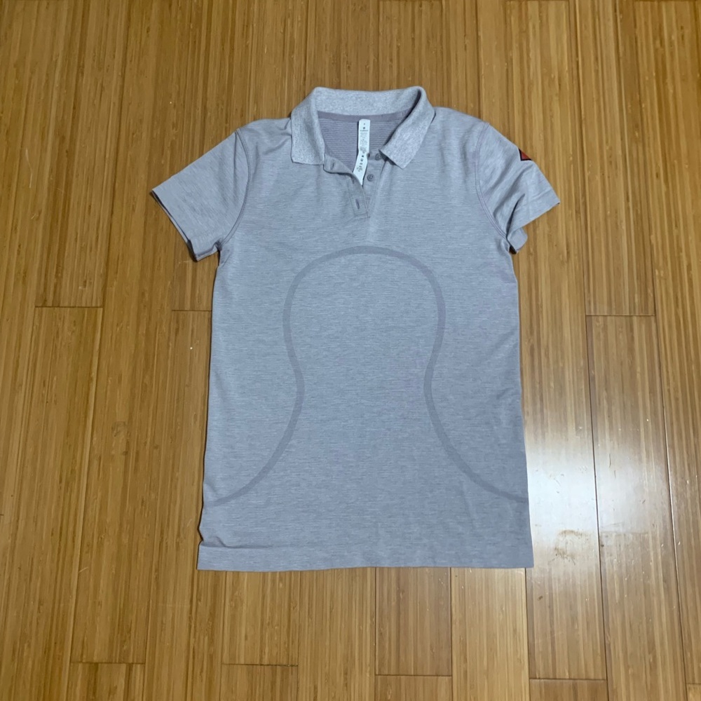 Lululemon Swiftly Run Short Sleeve Polo Tee silver screen white Sz 8